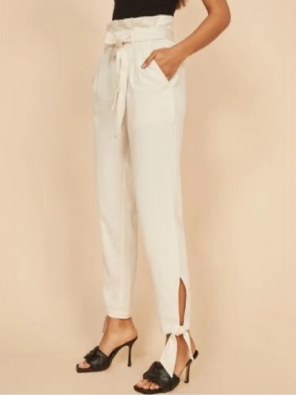 Reformation Avalon Pants Ivory High Waist Size 6 Belted Lyocell Boho Summer